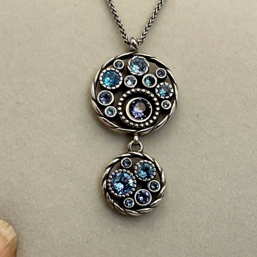 Brighton Halo Dual Pendants Necklace Silver Plated Blue Lavender Crystals